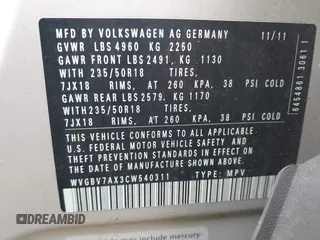 2012 Volkswagen Tiguan S z VIN WVGBV7AX3CW540311, wystawiony jako IAAI lot #42375250 z przebiegiem 168 594 mil mil oraz . Historia ofert i sprzedaży dostępna na DreamBid. Obrazek 9.