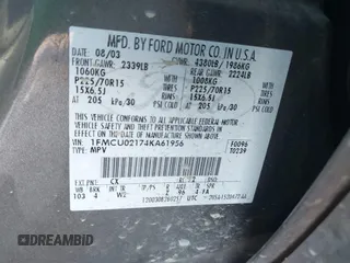 2004 Ford Escape with VIN 1FMCU02174KA61956, listed as a IAAI auction lot 41913605 with 166,587 mi miles and . Bid and sale history available at DreamBid. Image 9.