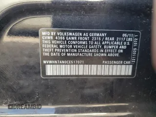 2012 Volkswagen CC Lux Limited with VIN WVWHN7AN0CE517071, listed as a Copart auction lot 73108444 with 310,526 mi miles and Salvage Title. Bid and sale history available at carsss.com. Image 12.