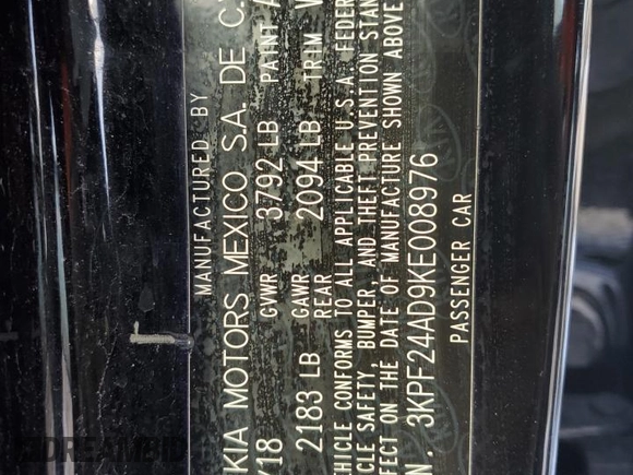 2019 Kia Forte LXS with VIN 3KPF24AD9KE008976, listed as a Copart auction lot 45342535 with 85,712 mi miles and Salvage Title. Bid and sale history available at carsss.com. Image 15.