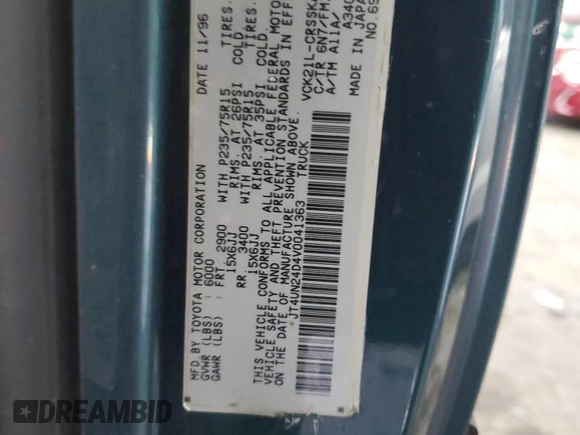 1997 Toyota T100 SR5 with VIN JT4UN24D4V0041363, listed as a Copart auction lot 45896305 with 338,486 mi miles and Salvage Title. Bid and sale history available at DreamBid. Image 12.
