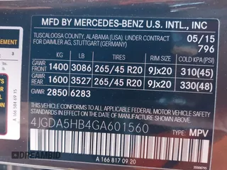 2016 Mercedes-Benz GLE 350 with VIN 4JGDA5HB4GA601560, listed as a IAAI auction lot 42527776 with 100,418 mi miles and . Bid and sale history available at DreamBid. Image 9.
