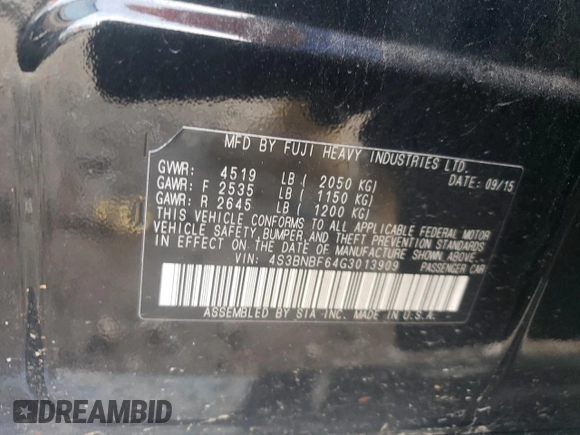 2016 Subaru Legacy Premium z VIN 4S3BNBF64G3013909, wystawiony jako Copart lot #57393795 z przebiegiem 111 932 mil mil oraz Szkoda całkowita • Salvage title. Historia ofert i sprzedaży dostępna na DreamBid. Obrazek 13.