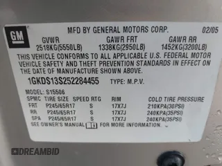 2005 GMC Envoy SLE with VIN 1GKDS13S252284455, listed as a IAAI auction lot 41455172 with 171,559 mi miles and . Bid and sale history available at DreamBid. Image 9.