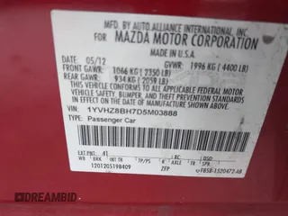2013 Mazda 6 i Sport with VIN 1YVHZ8BH7D5M03888, listed as a IAAI auction lot 41617274 with 171,225 mi miles and . Bid and sale history available at carsss.com. Image 9.