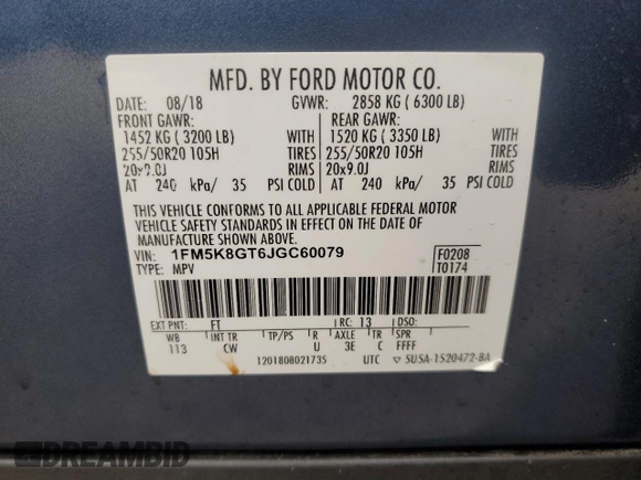 2018 Ford Explorer Sport z VIN 1FM5K8GT6JGC60079, wystawiony jako Copart lot #47173625 z przebiegiem Nie podano mil oraz Szkoda całkowita • Salvage title. Historia ofert i sprzedaży dostępna na DreamBid. Obrazek 15.
