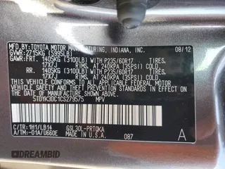 2012 Toyota Sienna XLE AAS with VIN 5TDYK3DC1CS279575, listed as a Copart auction lot 60350235 with 275,287 mi miles and Salvage title. Bid and sale history available at DreamBid. Image 13.
