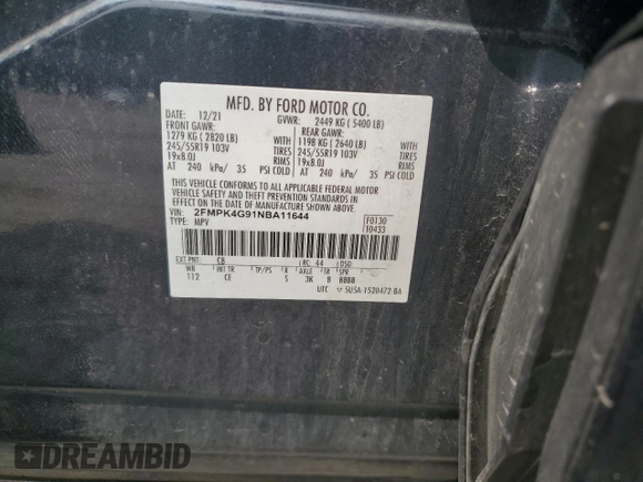 2022 Ford Edge SE z VIN 2FMPK4G91NBA11644, wystawiony jako Copart lot #55271435 z przebiegiem 35 114 mil mil oraz Szkoda całkowita • Salvage title. Historia ofert i sprzedaży dostępna na DreamBid. Obrazek 13.