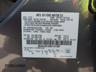 2021 Ford EcoSport SE with VIN MAJ6S3GL6MC454589, listed as a IAAI auction lot 42519464 with 78,213 mi miles and . Bid and sale history available at DreamBid. Image 9.