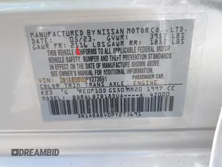 2023 Nissan Sentra S with VIN 3N1AB8BV0PY273691, listed as a IAAI auction lot 41729906 with 21,572 mi miles and . Bid and sale history available at DreamBid. Image 9.