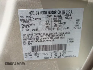 2004 Ford Escape Limited with VIN 1FMCU04174KA97935, listed as a IAAI auction lot 42314791 with 143,900 mi miles and . Bid and sale history available at DreamBid. Image 9.