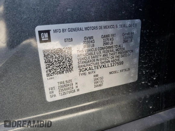 2020 GMC Terrain SLE with VIN 3GKALTEVXLL127559, listed as a Copart auction lot 54295035 with 63,677 mi miles and Salvage Title. Bid and sale history available at carsss.com. Image 13.