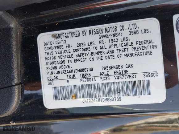 2013 Nissan 370Z with VIN JN1AZ4EH1DM880739, listed as a IAAI auction lot 40474120 with 76369 miles. Bid and sale history available at carsss.com. Image 9.