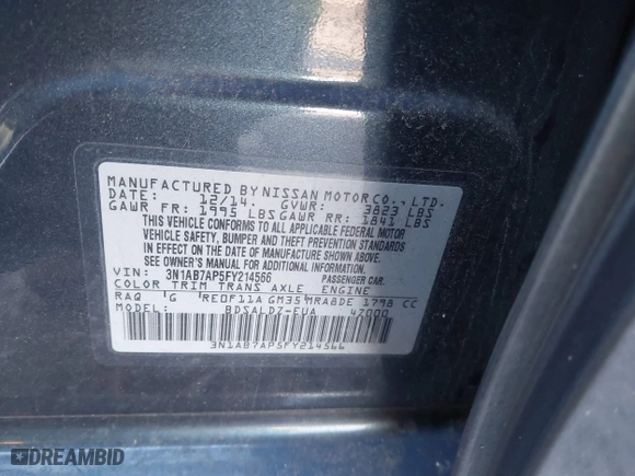 2015 Nissan Sentra S with VIN 3N1AB7AP5FY214566, listed as a IAAI auction lot 41413042 with 129,166 mi miles. Bid and sale history available at carsss.com. Image 9.