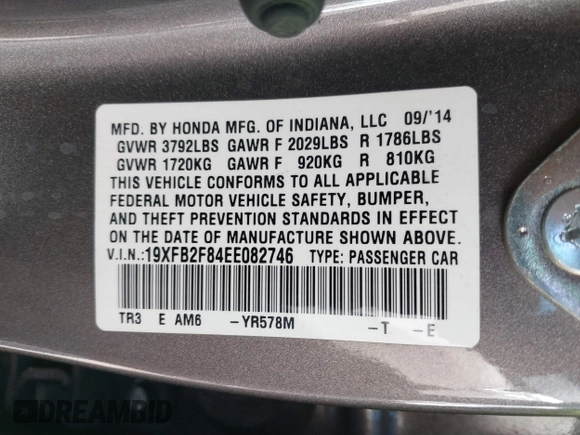 2014 Honda Civic Sedan EX with VIN 19XFB2F84EE082746, listed as a IAAI auction lot 41861197 with 117,332 mi miles. Bid and sale history available at carsss.com. Image 9.