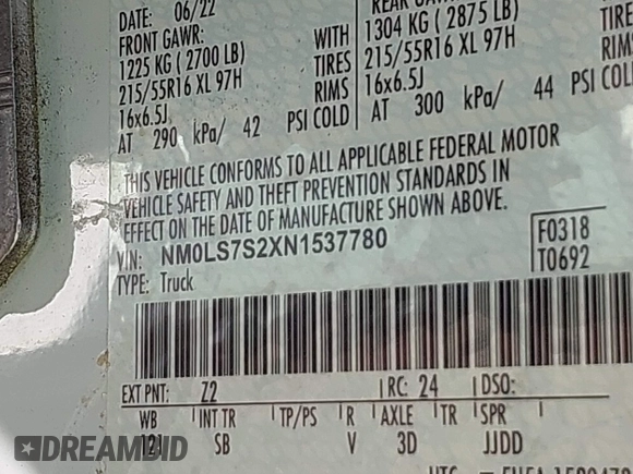 2022 Ford Transit Connect XL with VIN NM0LS7S2XN1537780, listed as a IAAI auction lot 42301712 with 46,743 mi miles and . Bid and sale history available at DreamBid. Image 9.