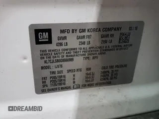 2016 Chevrolet Trax LT z VIN KL7CJLSB0GB666989, wystawiony jako Copart lot #55850675 z przebiegiem 96 539 mil mil oraz Szkoda całkowita • Salvage title. Historia ofert i sprzedaży dostępna na DreamBid. Obrazek 13.