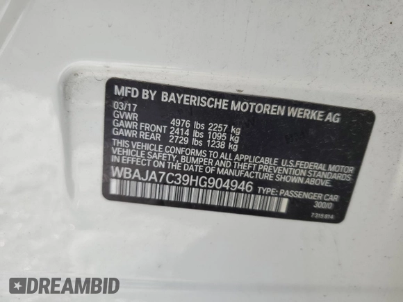 2017 BMW 5 Series 530i xDrive with VIN WBAJA7C39HG904946, listed as a Copart auction lot 44979865 with 132,890 mi miles and Salvage Title. Bid and sale history available at carsss.com. Image 12.