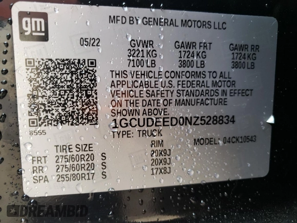 2022 Chevrolet Silverado 1500 RST with VIN 1GCUDEED0NZ528834, listed as a Copart auction lot 48775355 with 47,870 mi miles and Salvage Title. Bid and sale history available at carsss.com. Image 13.