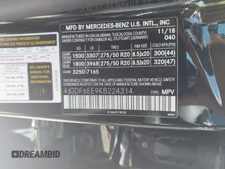 2019 Mercedes-Benz GLS 450 with VIN 4JGDF6EE9KB224314, listed as a IAAI auction lot 42073206 with 80,864 mi miles and . Bid and sale history available at DreamBid. Image 9.