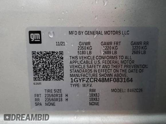 2021 Cadillac XT4 FWD Premium Luxury with VIN 1GYFZCR48MF083164, listed as a Copart auction lot 55377235 with 63,987 mi miles and Salvage title. Bid and sale history available at DreamBid. Image 13.