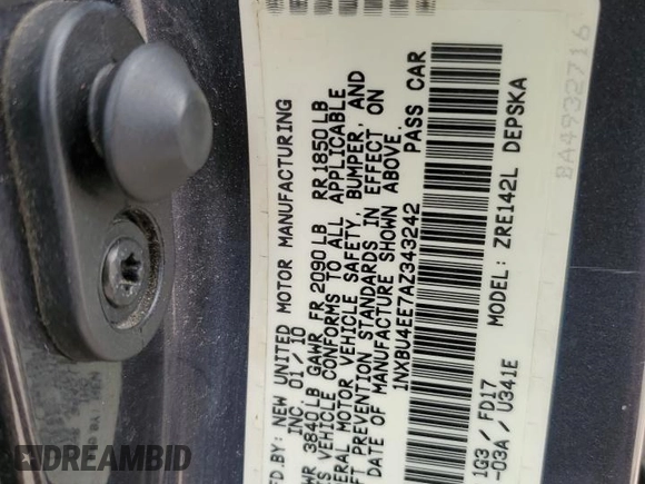 2010 Toyota Corolla with VIN 1NXBU4EE7AZ343242, listed as a Copart auction lot 54012125 with 196,604 mi miles and Salvage Title. Bid and sale history available at carsss.com. Image 12.