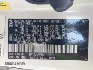 2014 Toyota Venza LE with VIN 4T3ZK3BB0EU064639, listed as a IAAI auction lot 42084025 with 200,406 mi miles and . Bid and sale history available at DreamBid. Image 9.