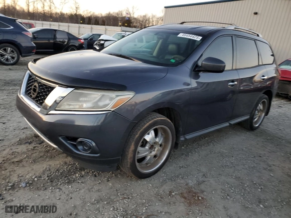 2013 Nissan Pathfinder SV with VIN 5N1AR2MN9DC650277, listed as a Copart auction lot 46454425 with 106,015 mi miles and Salvage Title. Bid and sale history available at carsss.com. Image 1.