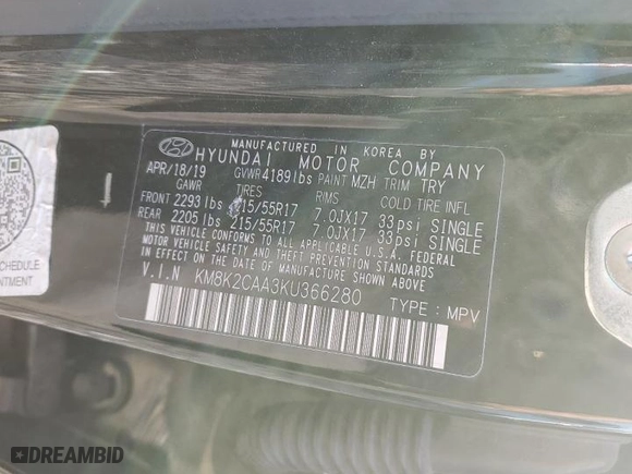 2019 Hyundai Kona SEL with VIN KM8K2CAA3KU366280, listed as a Copart auction lot 47579685 with 82,880 mi miles and Salvage Title. Bid and sale history available at carsss.com. Image 13.