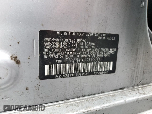 2013 Subaru Impreza Sedan WRX WRX with VIN JF1GV7F6XDG003690, listed as a Copart auction lot 83956224 with 125,143 mi miles and Salvage Title. Bid and sale history available at carsss.com. Image 14.