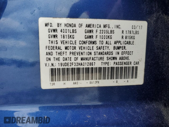 2017 Acura ILX with VIN 19UDE2F32HA012867, listed as a Copart auction lot 81857604 with 68,264 mi miles and Salvage Title. Bid and sale history available at carsss.com. Image 14.