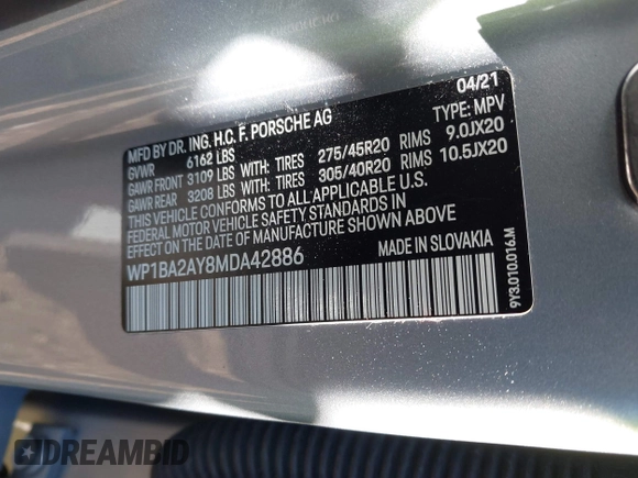 2021 Porsche Cayenne z VIN WP1BA2AY8MDA42886, wystawiony jako IAAI lot #41465968 z przebiegiem 17 062 mil mil oraz . Historia ofert i sprzedaży dostępna na DreamBid. Obrazek 9.