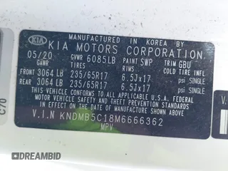 2021 Kia Sedona LX with VIN KNDMB5C18M6666362, listed as a IAAI auction lot 41427758 with 47,086 mi miles. Bid and sale history available at carsss.com. Image 9.