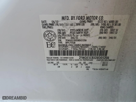 2013 Ford Flex SEL with VIN 2FMGK5C8XDBD05206, listed as a Copart auction lot 76475874 with 687,158 mi miles and Salvage Title. Bid and sale history available at carsss.com. Image 14.