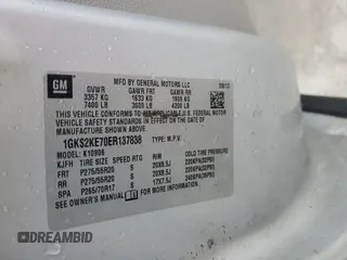 2014 GMC Yukon XL SLT with VIN 1GKS2KE70ER137838, listed as a Copart auction lot 85242764 with 288,821 mi miles and Clean Title. Bid and sale history available at carsss.com. Image 13.