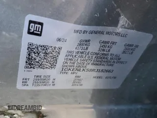 2024 GMC Acadia FWD Denali z VIN 1GKENLKS8RJ182663, wystawiony jako Copart lot #43533075 z przebiegiem Nie podano mil oraz Szkoda całkowita • Salvage title. Historia ofert i sprzedaży dostępna na DreamBid. Obrazek 15.