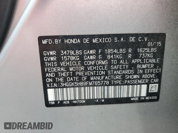 2015 Honda Fit EX-L with VIN 3HGGK5H89FM765778, listed as a Copart auction lot 63146225 with 124,680 mi miles and Clean title. Bid and sale history available at DreamBid. Image 12.