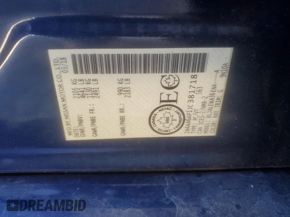 2018 Nissan Maxima S with VIN 1N4AA6AP1JC381718, listed as a Copart auction lot 42135115 with 69,742 mi miles and Salvage title. Bid and sale history available at DreamBid. Image 14.