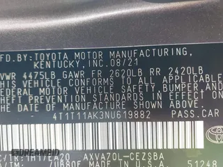 2022 Toyota Camry SE with VIN 4T1T11AK3NU619882, listed as a IAAI auction lot 41866164 with 60,620 mi miles and . Bid and sale history available at DreamBid. Image 9.