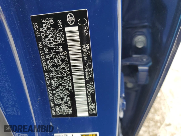 2024 Toyota Prius LE with VIN JTDADABU9R3012478, listed as a Copart auction lot 60652895 with 6,859 mi miles and Salvage title. Bid and sale history available at DreamBid. Image 13.
