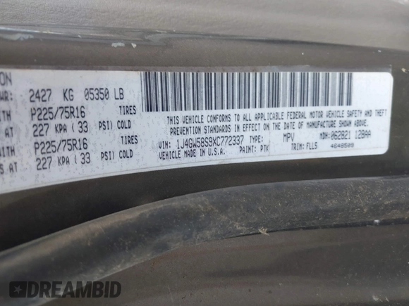 1999 Jeep Grand Cherokee Laredo с VIN 1J4GW58S9XC772337, выставлен на аукционе IAAI как лот 42796931 с пробегом 161 933 миль миль и . История ставок и продаж доступна на DreamBid. Изображение 9.