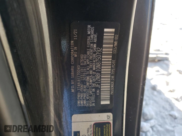 2022 Toyota GR86 Premium with VIN JF1ZNBF10N8750792, listed as a Copart auction lot 75199524 with 0 mi miles and Salvage Title. Bid and sale history available at carsss.com. Image 12.