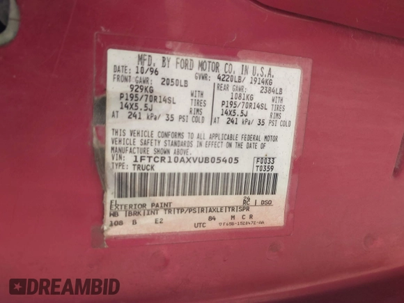 1997 Ford Ranger XLT with VIN 1FTCR10AXVUB05405, listed as a IAAI auction lot 41482900 with 220,026 mi miles. Bid and sale history available at carsss.com. Image 9.