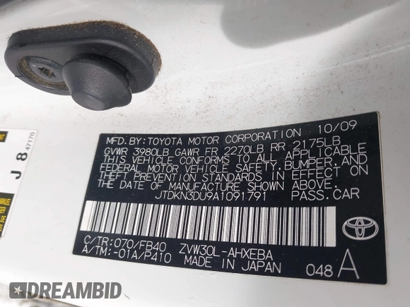 2010 Toyota Prius II z VIN JTDKN3DU9A1091791, wystawiony jako IAAI lot #41721029 z przebiegiem Nie podano mil oraz . Historia ofert i sprzedaży dostępna na DreamBid. Obrazek 9.