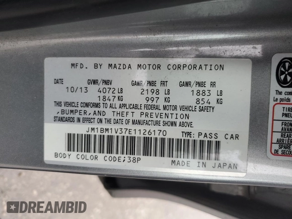 2014 Mazda 3 S Touring with VIN JM1BM1V37E1126170, listed as a Copart auction lot 43873865 with 125,525 mi miles and Salvage Title. Bid and sale history available at DreamBid. Image 14.
