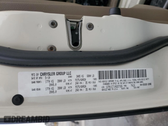 2010 Dodge 1500 SLT z VIN 1D7RV1CT1AS227326, wystawiony jako Copart lot #44240065 z przebiegiem Nie podano mil oraz Szkoda całkowita • Salvage title. Historia ofert i sprzedaży dostępna na DreamBid. Obrazek 13.