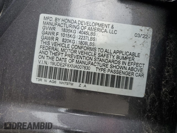 2022 Acura ILX Premium z VIN 19UDE2F8XNA007830, wystawiony jako Copart lot #51011405 z przebiegiem Nie podano mil oraz Szkody całkowita. Historia ofert i sprzedaży dostępna na DreamBid. Obrazek 12.