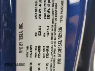 2018 Tesla Model 3 Long Range Battery with VIN 5YJ3E1EA3JF024835, listed as a Copart auction lot 53510345 with 197,560 mi miles and Salvage Title. Bid and sale history available at DreamBid. Image 13.