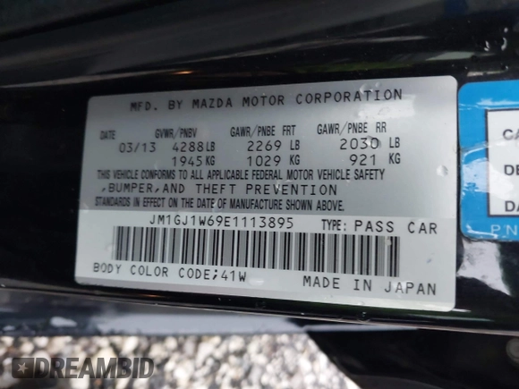 2014 Mazda 6 i Grand Touring with VIN JM1GJ1W69E1113895, listed as a IAAI auction lot 41953544 with 105,103 mi miles. Bid and sale history available at carsss.com. Image 9.