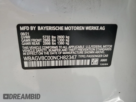 2022 BMW 8 Series M850i with VIN WBAGV8C00NCH82347, listed as a Copart auction lot 64092294 with 22,785 mi miles and Salvage Title. Bid and sale history available at carsss.com. Image 13.